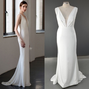 15319 # semplice senza maniche con scollo a v Beach Mermaid Satin abiti <span class=keywords><strong>da</strong></span> <span class=keywords><strong>sposa</strong></span> abito <span class=keywords><strong>da</strong></span> <span class=keywords><strong>sposa</strong></span> Plus Size abiti <span class=keywords><strong>da</strong></span> sera per feste di fidanzamento <span class=keywords><strong>da</strong></span> donna - Product Image 1
