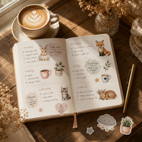 Lot de 30 autocollants en vinyle imperméables sur le thème de la peinture aquarelle Cottagecore, avec animaux, citations et motifs botaniques, personnalisables OEM, MOQ 50