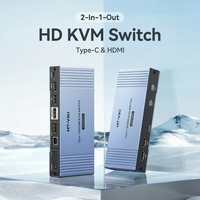 Commutateur KVM HDMI 4K60Hz à 2 ports en alliage d'aluminium avec entrée Type C, hub USB2.0, bouton et contrôle de bureau pour 2 ordinateurs