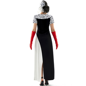 S-XL film Cruella Costume tacheté chien robe Halloween noir et blanc sorcière <span class=keywords><strong>Clown</strong></span> Costume scène - Product Image 2