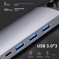 10 in 1 10Port USB-C Hub Tipe C Multiport Adapter Splitter USB3.0 3.5MM SD TF untuk MacBook Aluminium Docking Station