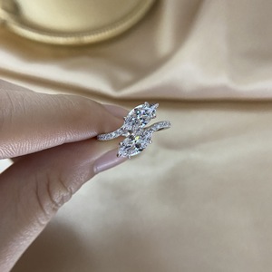 Anillo de plata esterlina 925 Zirconia cúbica 5A con corte de marquesa Doble - Product Image 4