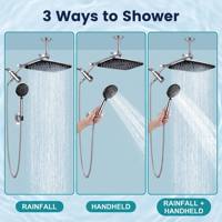 Pommeau de douche combiné effet pluie haute pression 11,8 pouces avec douchette à main et bras d'extension de 15 pouces pour salle de bain principale usage quotidien