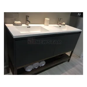 36 48 52 60 72 Wooden Base Cabinet Free Standing Hotel Vanity With Pure White Color Vanity Tops