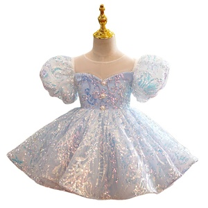 Vestido de Fiesta Elegante para Niña, Estilo Veraniego, Azul, sin Espalda, con Cuentas, para Bebés y Niñas Pequeñas - Product Image 1