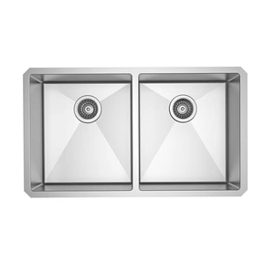 Fregadero de cocina de acero inoxidable cepillado, doble cuenco cuadrado, de instalación bajo encimera, personalizado, de gran profundidad y resistente al óxido. - Product Image 1