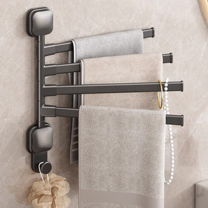 Towel <b>Rack</b> 4 Bars Suction Mounted Foldable Aluminum Alloy Minimalist Bathroom Towel Hanger <b>Storage</b> <b>Rack</b> - Product Image 1