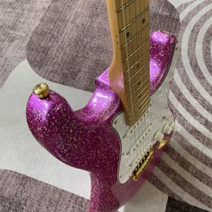 <span class=keywords><strong>Guitare</strong></span> électrique rose ST <span class=keywords><strong>avec</strong></span> touche en érable, corps brillant, <span class=keywords><strong>vibrato</strong></span> SSS doré étincelant, LIVRAISON RAPIDE - Product Image 5