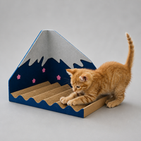 YAOYUE Griffoir pour chat Mont Fuji avec fleurs de cerisier roses, papier ondulé bleu marine, 50x35x37cm, design d'angle