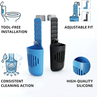 Support et support de fixation pour tablettes de nettoyage de réservoir de toilettes avec crochets métalliques antirouille, support de tablettes de réservoir de toilettes en silicone réglable à suspendre