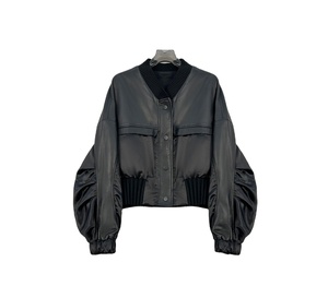 Jaket bomber kulit kasual wanita, jaket musim semi/musim gugur - Product Image 1