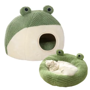 צפרדע בעיצוב מפואר צפרדע רכה מצחיק רך למחצה סגור עם מיטת כלב שינה כרית ממולא למיטת חתול