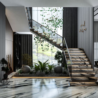 Escalier d'intérieur personnalisé design luxueux Nouvelle mode Escalier intérieur en pierre naturelle Marbre à double plaque Escalier droit bricolage