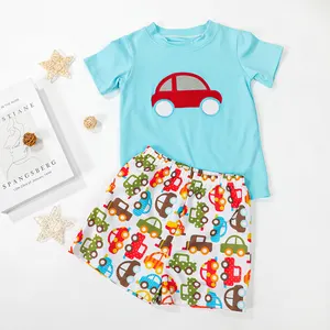 Puresun 2024, conjuntos de ropa de niño de dibujos animados con apliques personalizados, ropa de calle para niños, conjuntos de pantalones cortos de 2 uds para verano