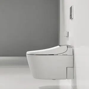 陶瓷白色坐浴盆马桶座圈自动壁挂式智能马桶，带隐藏水箱