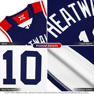 Maillot de basket-ball personnalisé pour hommes, bleu marine et blanc, double face - Product Image 2