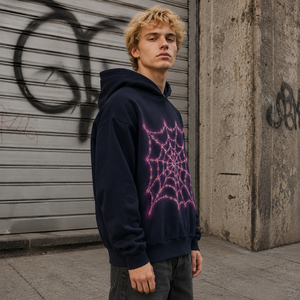 Felpa con Cappuccio Oversize Gotica da Uomo con Grafica Ragnatela e Strass Scuri, Stile Punk Urbano, Abbigliamento Skate, Personalizzabile OEM in Cotone - Product Image 2