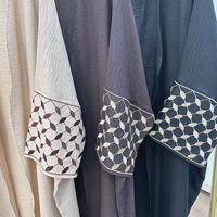 Nouvelle Abaya Modeste Sharut pour Fille, Kimono Musulman, Robe Femme Broderie Crêpe Palestine Kefiyyeh, Abaya de Dubaï pour l'Aïd et le Ramadan