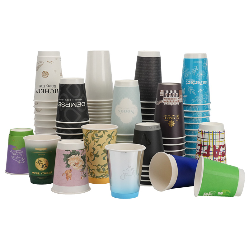 Bulk Disposable Solid Color Coffee Paper Cup 4oz 8oz 16oz Milk Tea Hot Drink Takeaway Packaging