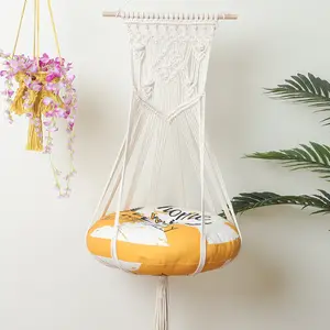 Vendita calda rimovibile tessuto a mano finestra pesce persico confezione piatta letto per cani in legno Pet altalena letto cesto appeso Boho macramè gatto amaca letto