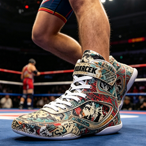 Chaussures <span class=keywords><strong>de</strong></span> <span class=keywords><strong>lutte</strong></span> et <span class=keywords><strong>de</strong></span> boxe unisexes personnalisées, style vintage, imprimé journal, haute tige, respirantes, antidérapantes, baskets d'entraînement, logo personnalisable - Product Image 3