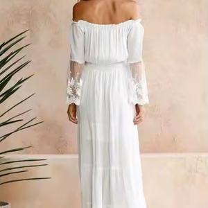 Nuevo Vestido de Verano para Mujer, Estilo Europeo, de Gasa, con Encaje Blanco, Color Sólido, Hombros Descubiertos y Mangas Largas - Product Image 5