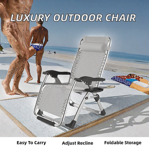 Luxury Modern Portable Adjustable Outdoor Full Body <b>Zero</b> <b>Gravity</b> Recliner Folding Beach <b>Chair</b> Sun Lounger- Cup Holder Metal Hote - Product Image 2