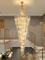 Lustre en cristal de luxe pour villa duplex, luminaire suspendu long pour escalier en colimaçon, salon double hauteur, grand LED tricolore