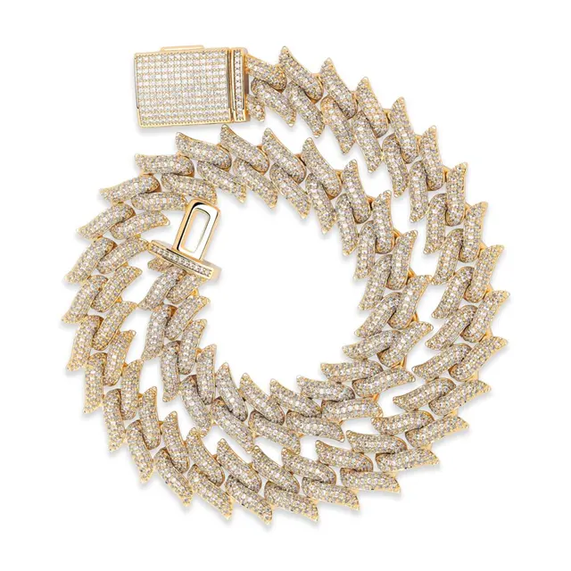 Gems New Color Moissanite VVS Diamond Letters Choker Cuban Link Chain Prong Hip Hop Necklace For Men Fashion Jewelry