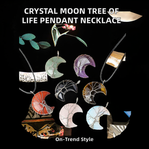 Collier pendentif lune en cristal naturel poli en gros, 25-30 mm, arbre de vie, pierre précieuse enveloppée de fil, charme tendance de la mode, bijoux pour hommes - Product Image 2