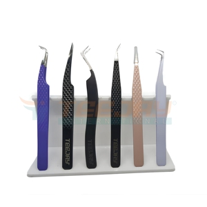 TEEJAY Soporte Acrílico Personalizado para Pinzas de Cejas y Pestañas con 6 Ranuras, Exhibidor Decorativo de Seis Ranuras para Pinzas - Product Image 1