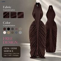 Robe longue marron personnalisée en Spandex et Polyester pour femme, style licou, sans manches, froncée, moulante, à ourlet asymétrique, pour soirée ou décontractée