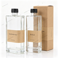 Botella de Vidrio Cuadrada Transparente Verde de 350ml 500ml para Aceite de Oliva con Etiqueta Personalizada, Envase de Vidrio para Aceite Comestible