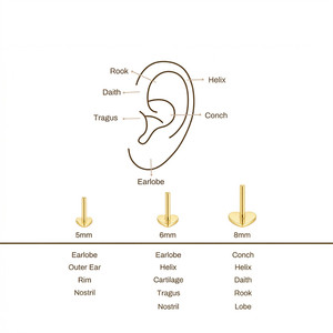 Piercing plat en une seule pièce en argent sterling S925 plaqué or 18 carats avec zircon, motif lotus creux, pour cartilage et hélix, 16G - Product Image 6