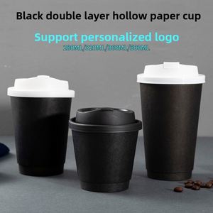 Gobelet à café jetable à double paroi épaissi, tout noir, de 90 mm de diamètre, pour boissons chaudes, anti-brûlure et anti-fuite - Product Image 2