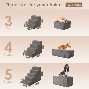 Pet Stairs For Cats And Dogs Grey Memory Foam Non Slip <b>Steps</b> With Supporting <b>Board</b> Rectangle Shape Four Seasons Use - Product Image 3