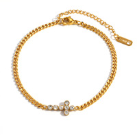 Set Gelang Ilona Trendy Flower Cross Charm Berlapis Emas 18K Bahan Stainless Steel Anti Luntur Mutiara Dapat Ditumpuk Gelang Mungil Hadiah Wanita