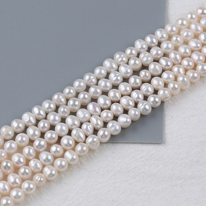 Collier et bracelet faits main avec des perles d'eau douce blanches naturelles de 5 à 6 mm, perles de forme irrégulière, style Zhuji - Product Image 4