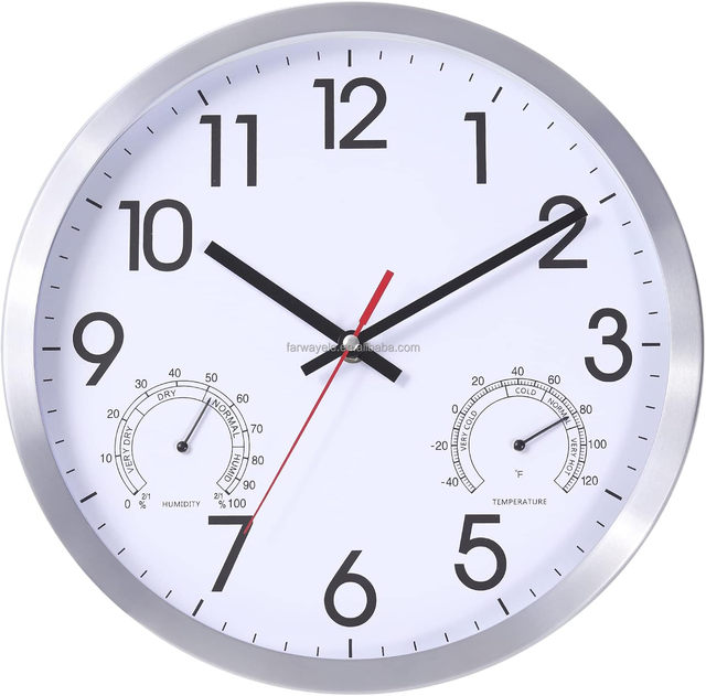 Wall Clock with Temperature & Humidity, Aluminum Frame Wall Clocks, Sweep Silent Movement Accurate Clocks for Home Decor