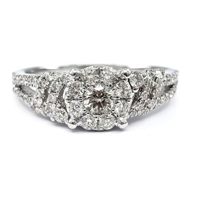 China Factory High Quality Fine Jewelry 18k Solid White Gold Real Diamond Luxury Wedding Engagement Rings Cluster for Women - Product Image 1