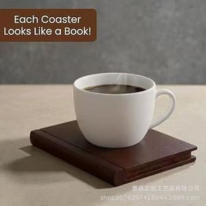 Posavasos de madera con forma de libro, cuadrados, de madera maciza, de color retro, para bebidas, para café, té, decorativos y funcionales - Product Image 3