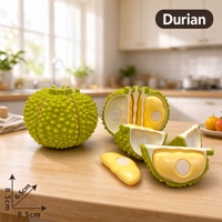 Set Mainan Buah Durian Potong-Potong Custom ABS PC 8.5cm dengan Velcro, Permainan Pura-Pura, OEM ODM, Kemasan Grosir, Perlengkapan Dapur