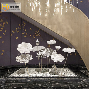 Sculpture de lotus en acier inoxydable Jiahua, sur pied, faite à la main, décoration de jardin en métal, art paysager pour hôtel, exposition en bord de piscine - Product Image 4