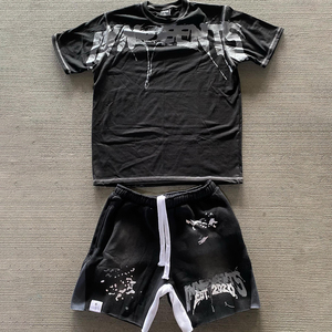 Fabricant de vêtements personnalisé Survêtement d'été 2 deux pièces Costume de survêtement pour <span class=keywords><strong>homme</strong></span> <span class=keywords><strong>Streetwear</strong></span> Ensemble short et t-shirt délavés à l'acide pour <span class=keywords><strong>homme</strong></span> - Product Image 5