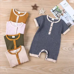 New design baby summer creeper with button open contrast color for baby