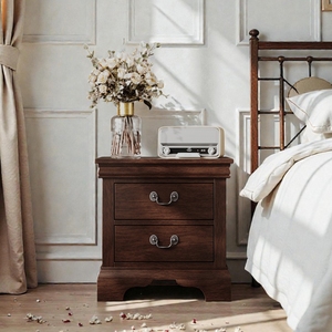 โต๊ะข้างเตียงไม้คลาสสิคเชอร์รี่ 22x16x22.7 นิ้ว ตู้ลิ้นชักเก็บของข้างเตียง - Product Image 5