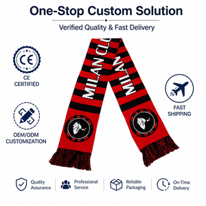 Écharpe de football en tricot acrylique rayée rouge et noire personnalisée avec pompons, écharpe jacquard pour les fans du club de football de Milan - Product Image 4