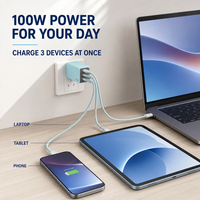 Chargeur de voyage 100W US EU UK AU, adaptateur secteur USB-C type C, charge rapide Gan pour téléphones mobiles, ordinateur portable Macbook