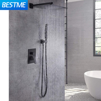Système de douche à haute pression de grande taille, robinet de douche de salle de bains, ensemble de mélangeur dissimulé, ensemble de douche mural noir