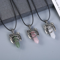 Collier Pendentif Hexagonal en Pierre Naturelle en Gros, Style Classique, Cristal de Quartz, Pierre de Guérison, Pendentif Balle, Design Dragon